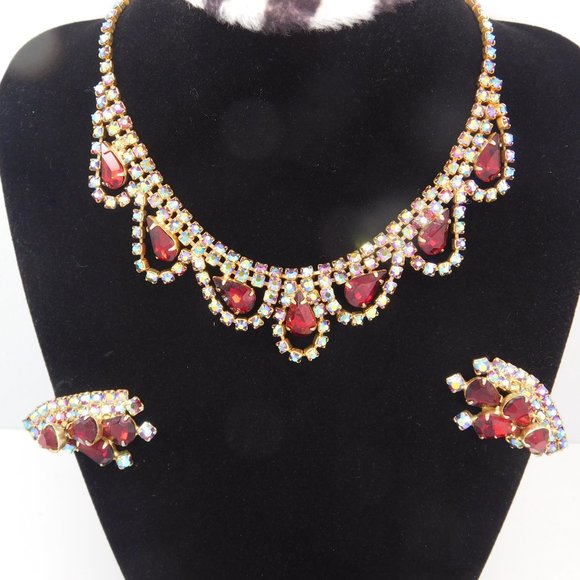Vintage Rhinestone Necklace & Earrings one - Picture 2 of 5